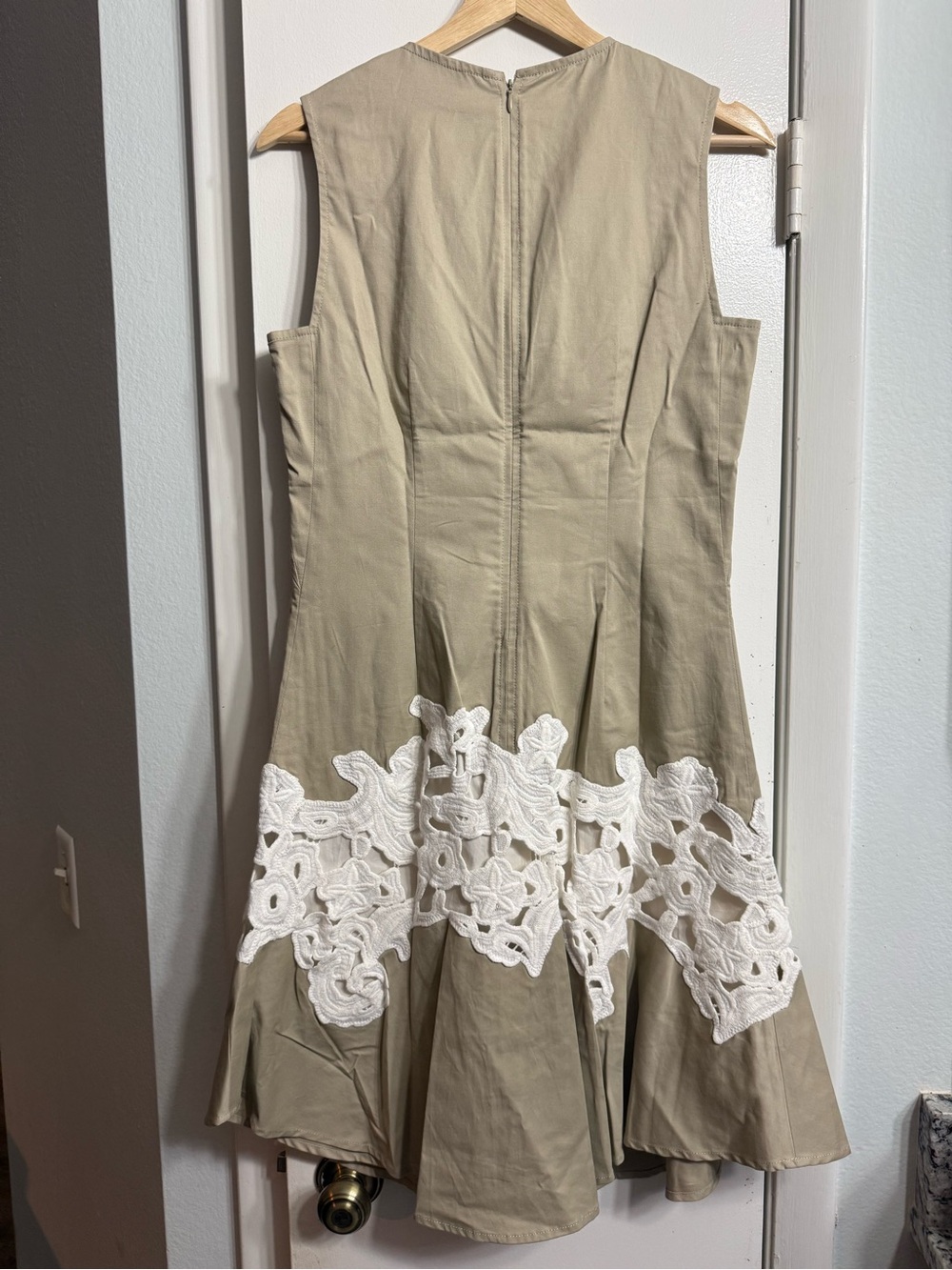 Derek Lam Collective Khaki Lace Hem Midi Dress IT 40 | Designer Cotton Twill RTR - Picture 4 of 10